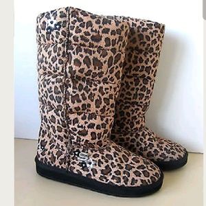 New Girls Skechers Leopard Slip on Winter Boots